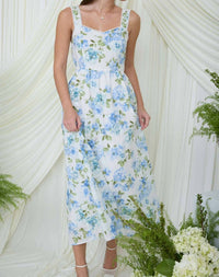 Blu Pepper - Floral Eyelet Pattern Scallop Lace Trim Midi Dress