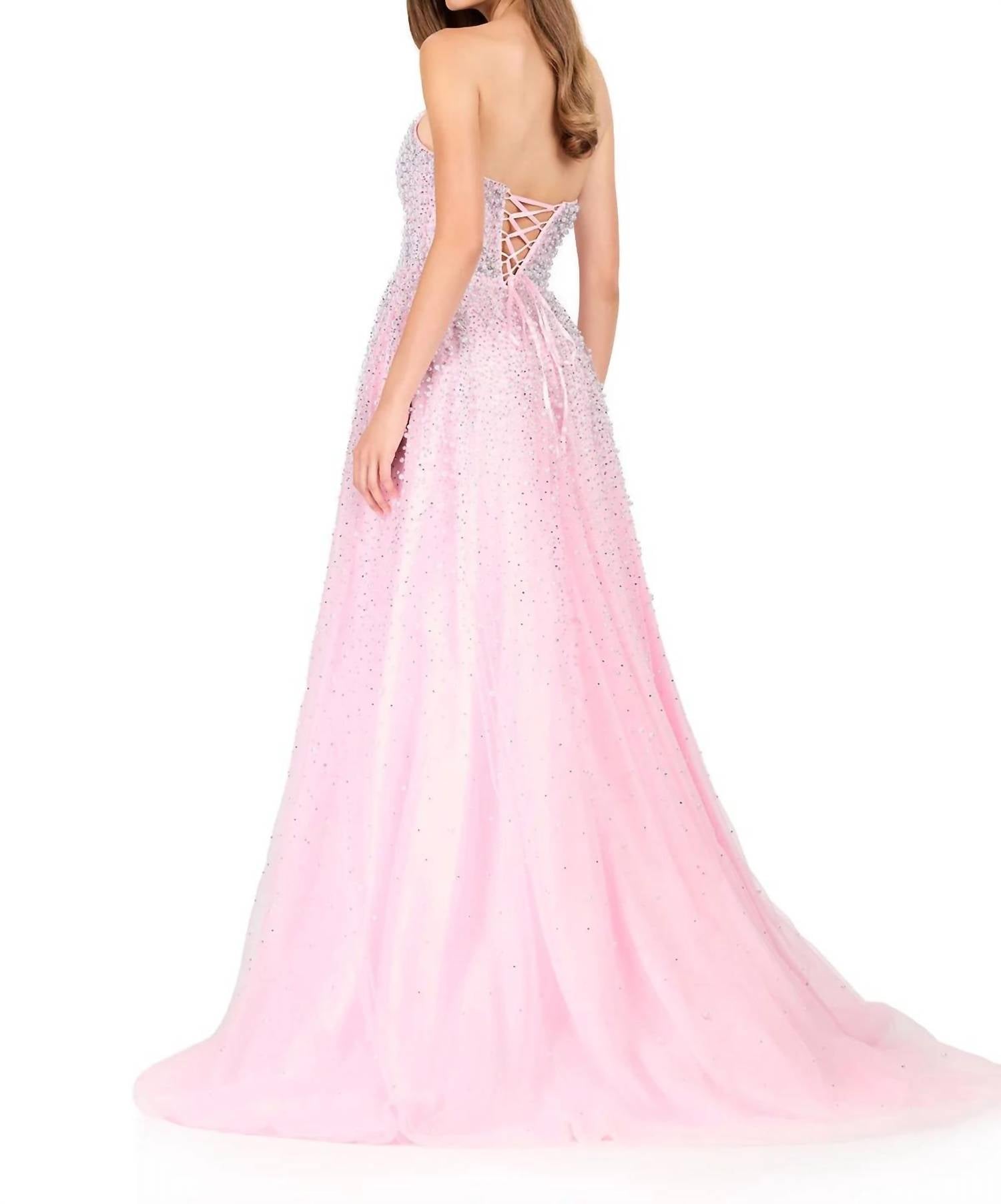 Ashleylauren - Strapless Pearl Embellished Corset Gown