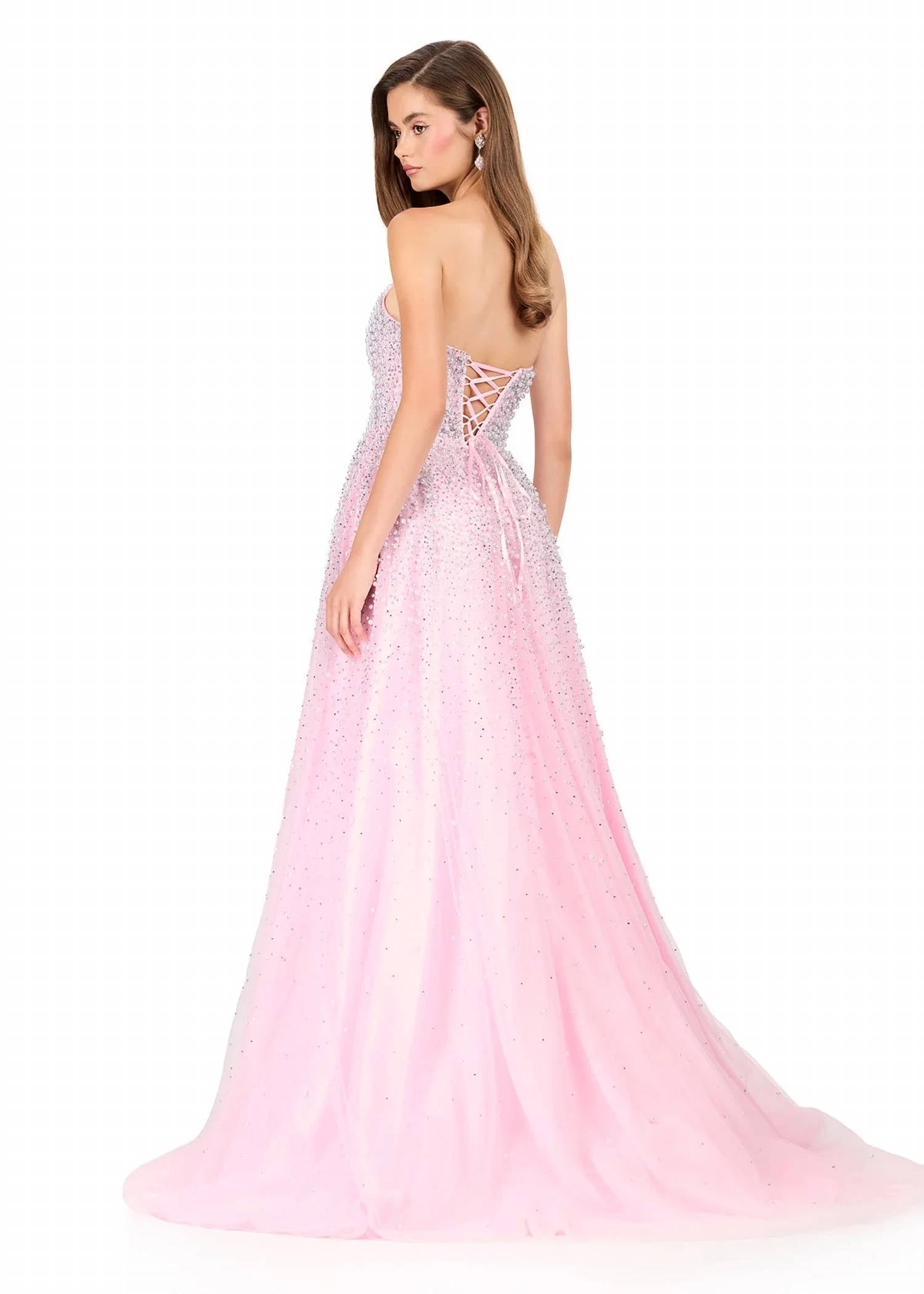 Ashleylauren - Strapless Pearl Embellished Corset Gown