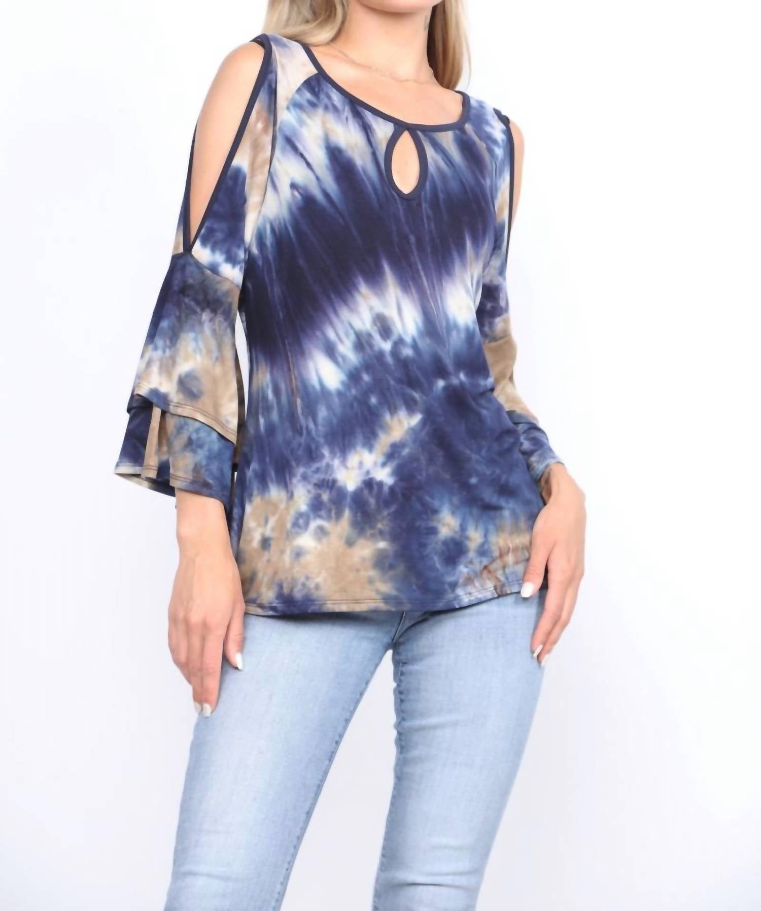 Collective Rack - Bell sleeve tie dye top with keyhole