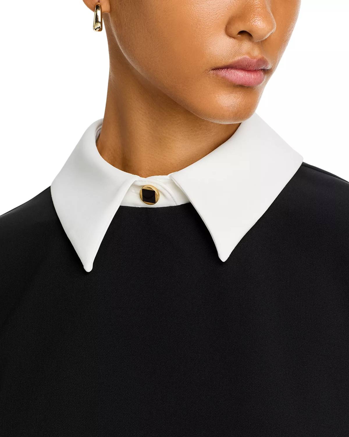 FRENCH CONNECTION Echo Long Sleeve Collared Neck Dress in black white - women's dress - view 4