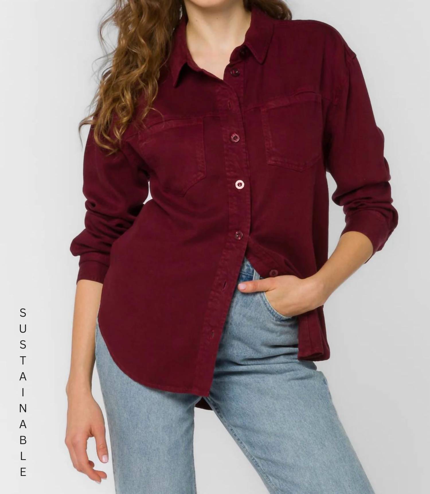Velvet Heart Braxton Long Sleeve Button-up Shirt in burgundy - women's shirt - alternate view