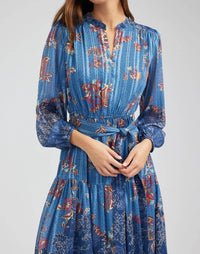 Current Air - Floral Mandarin Collar Midi Dress