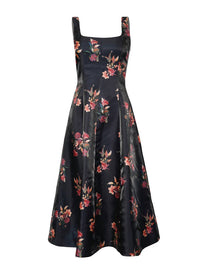 La Fuori Silk Midi Dress in noir flora print - women's dress - view 5