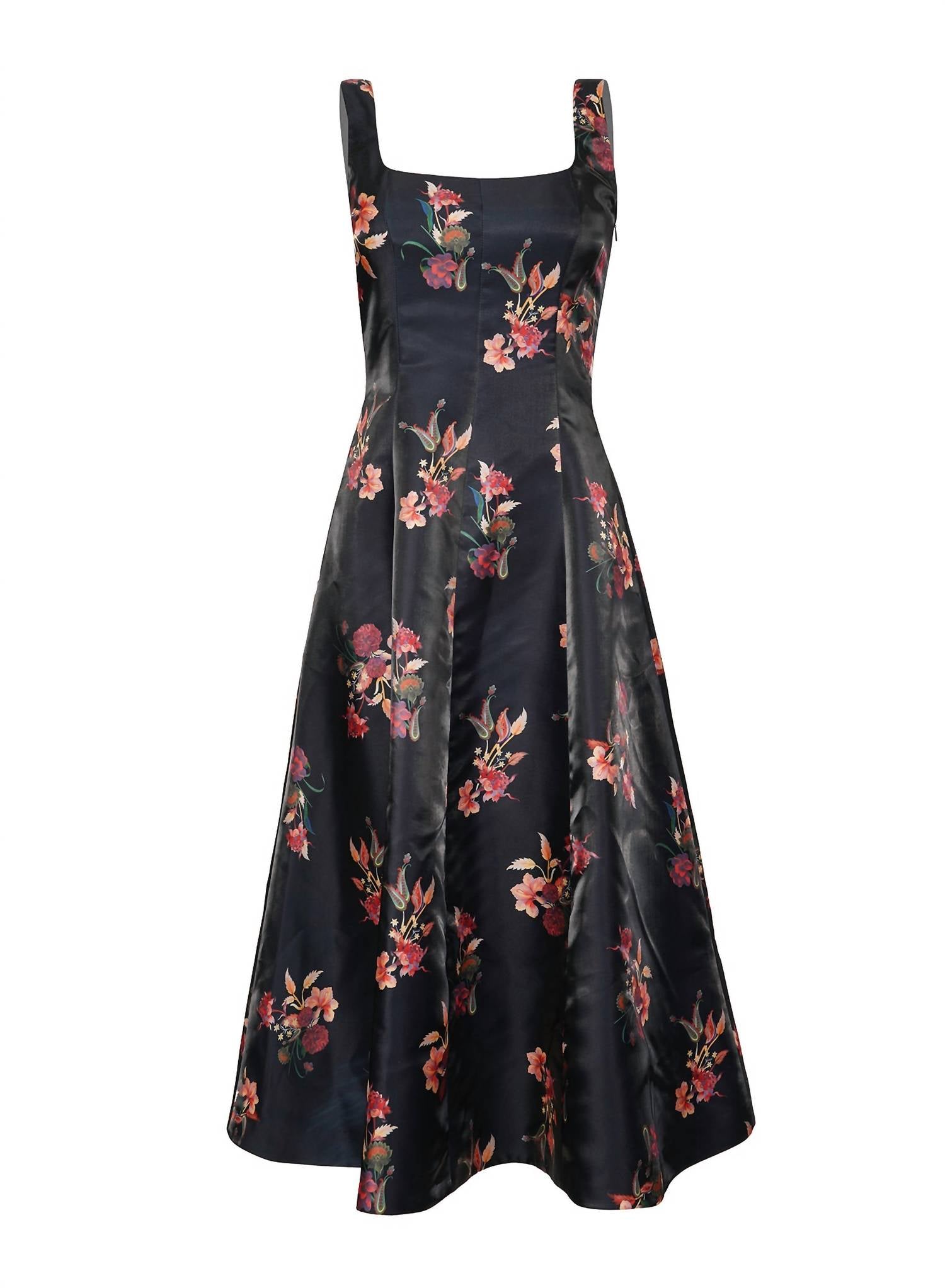La Fuori Silk Midi Dress in noir flora print - women's dress - view 5