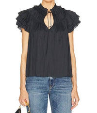 Ulla Johnson Elvie Short Sleeve Blouse in black - women's blouse