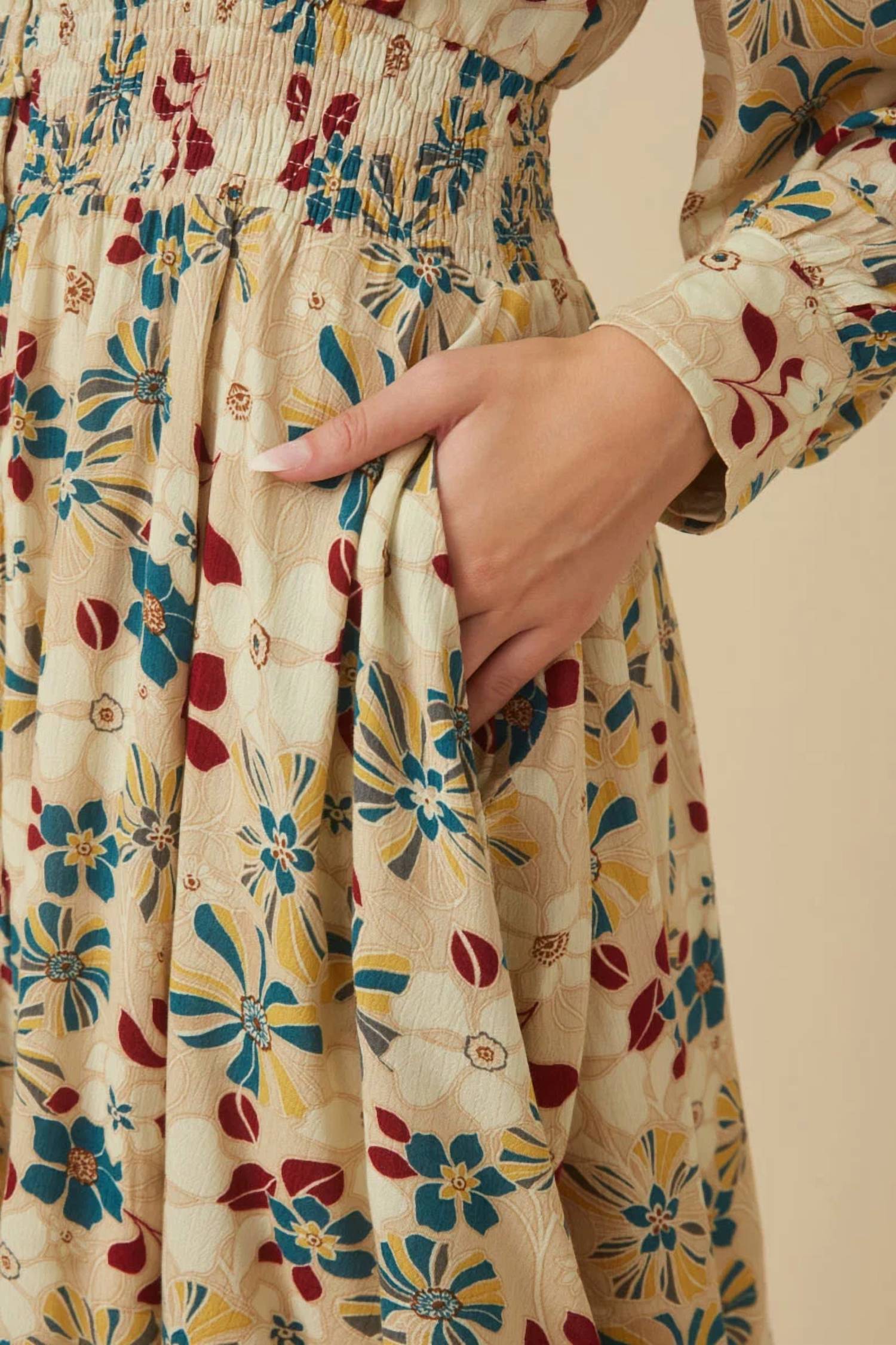 Hayden La - Floral Print Button Up Smocked Dress