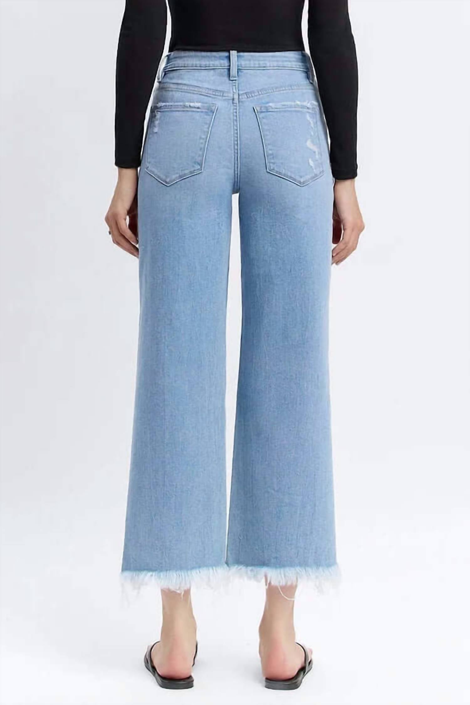 LOVERVET High Waist Crop Distressed Knee Jeans in light wash - women's jeans - alternate view