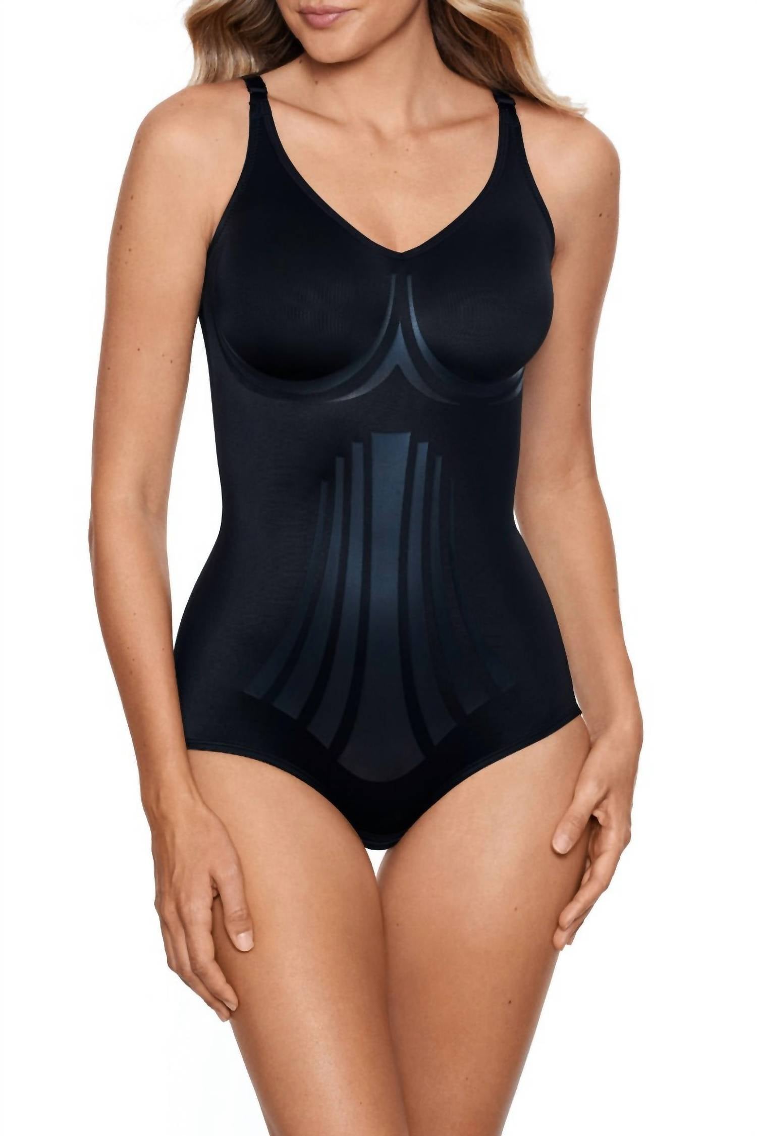 Miraclesuit Modern Miracle Lycra Fitsense Bodysuit in black - women's shirt
