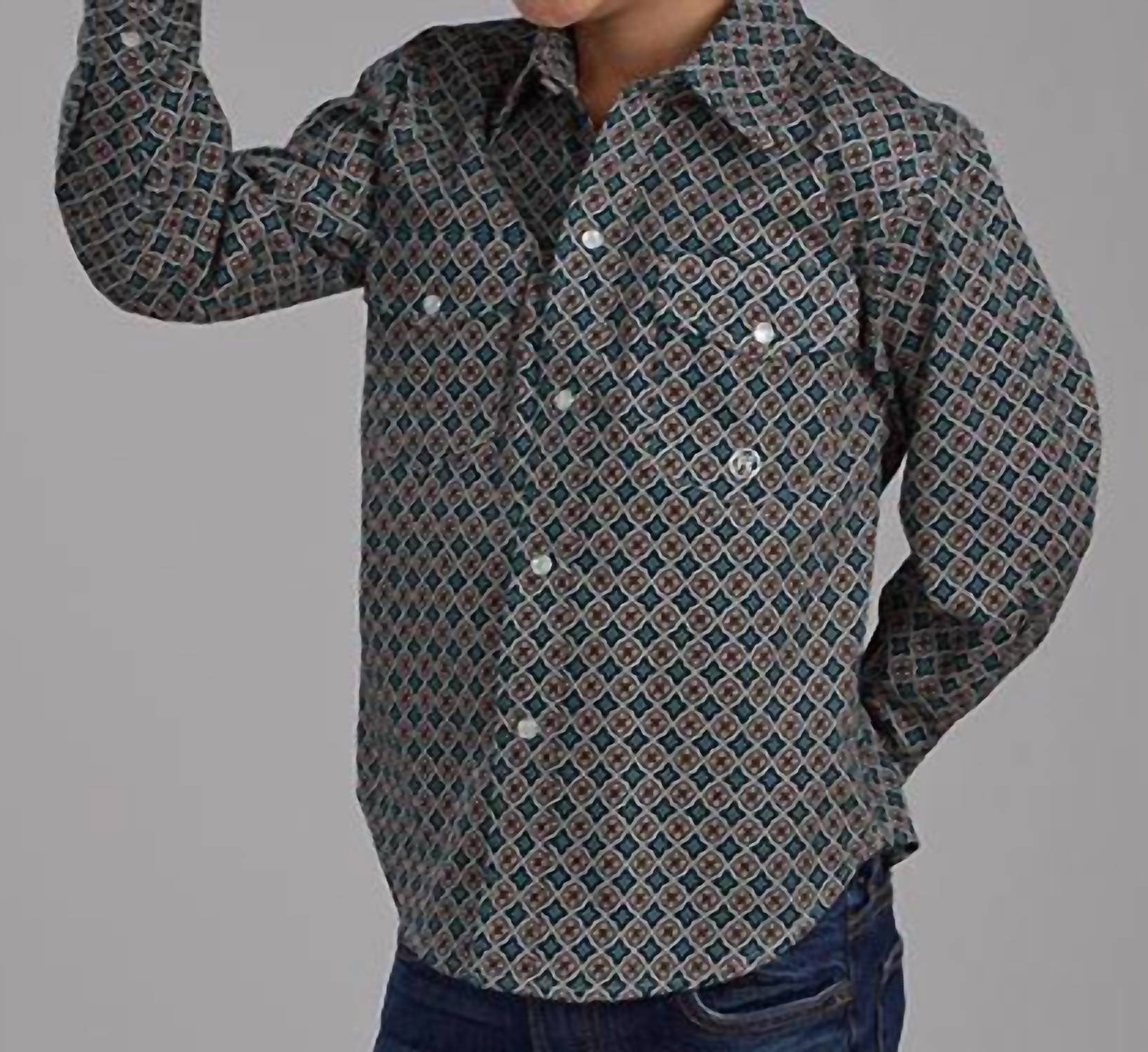 Roper - Boy's Long Sleeve Amarillo Acorn Foulard Snap Shirt