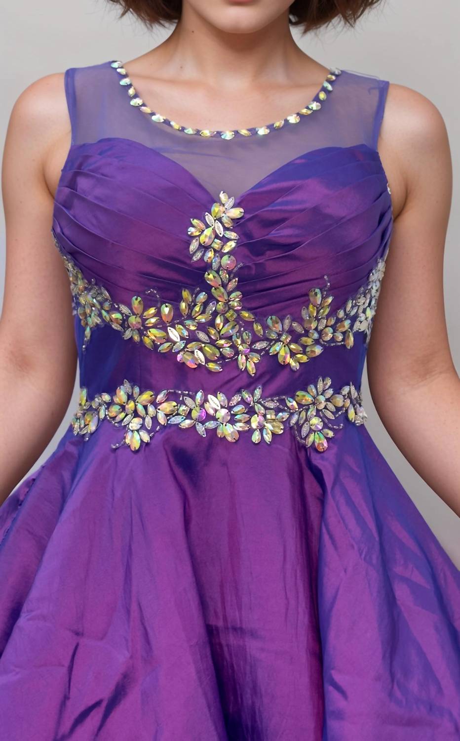 Last Dress - Floral Appliqué Mesh Bodice Prom Dress