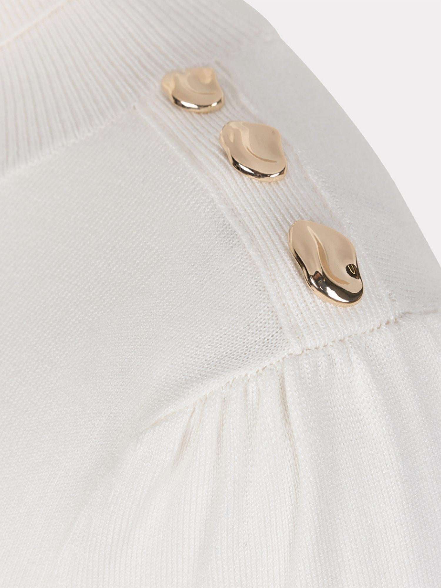 ESQUALO Women's Sweater Shoulder Button Collar Basic Knit Top in off white - women's sweater - view 6