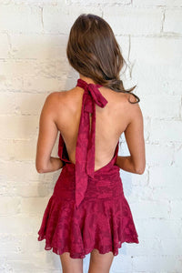 Sky To Moon - Wine Floral Backless Mini Dress