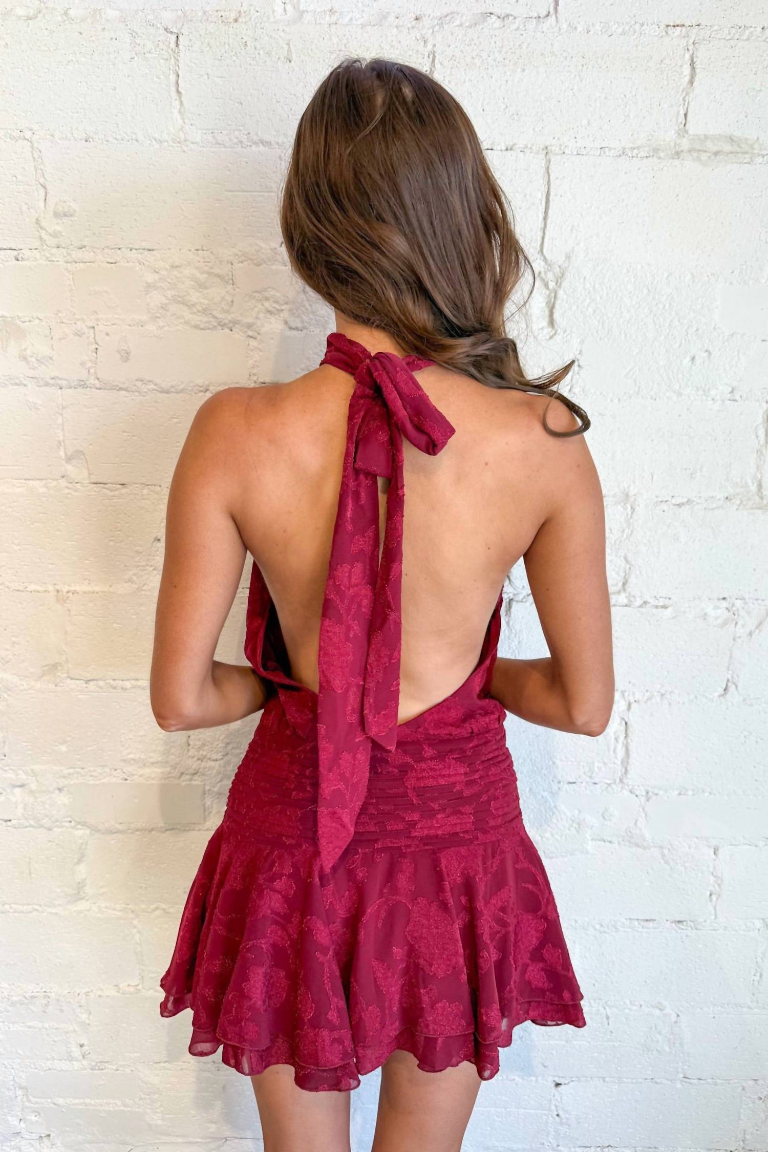Sky To Moon - Wine Floral Backless Mini Dress