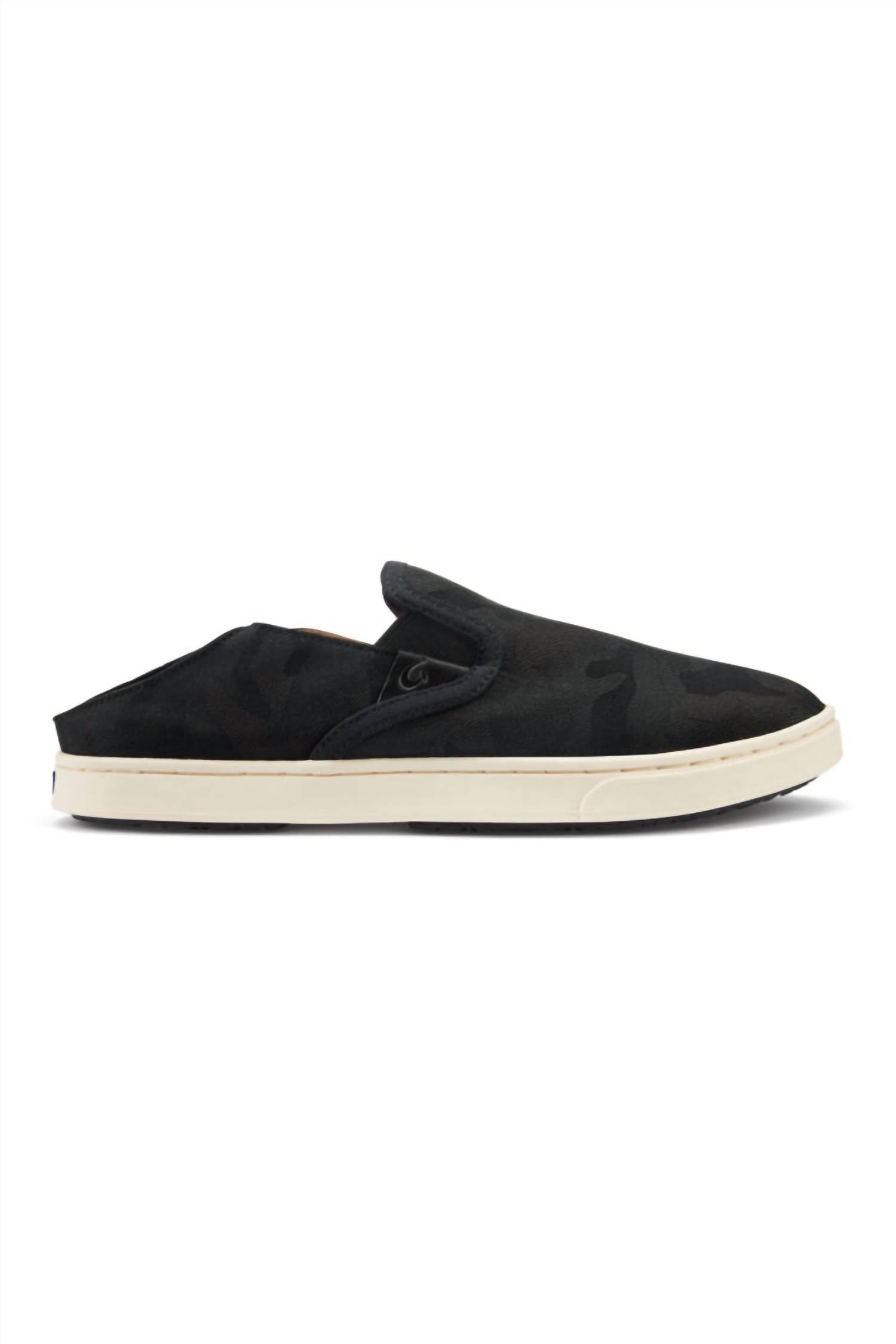 OluKai Women's Pehuea Pa'i Slip-on Sneakers in lava rock ke au camo lrke - women's sneaker - detail view