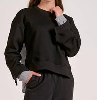 ELAN Margot Mixed Media Top in black black stripe - women's top