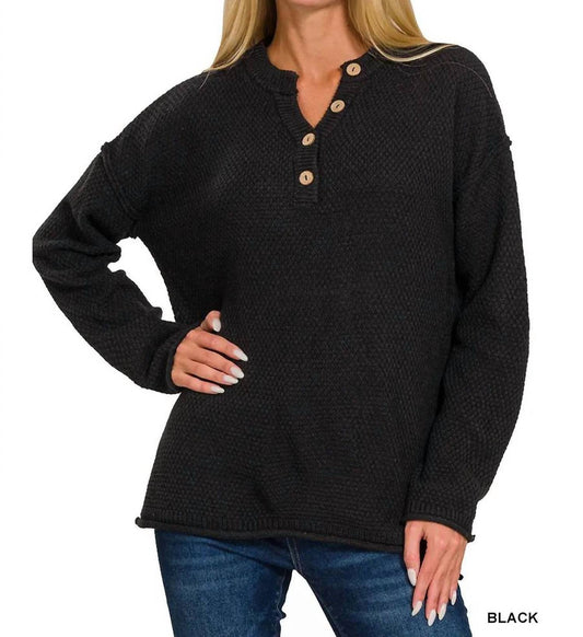 Zenana - 4 Button Henley Basic Sweater