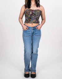 Tic Toc - Lace-up Back Tapestry Corset Top