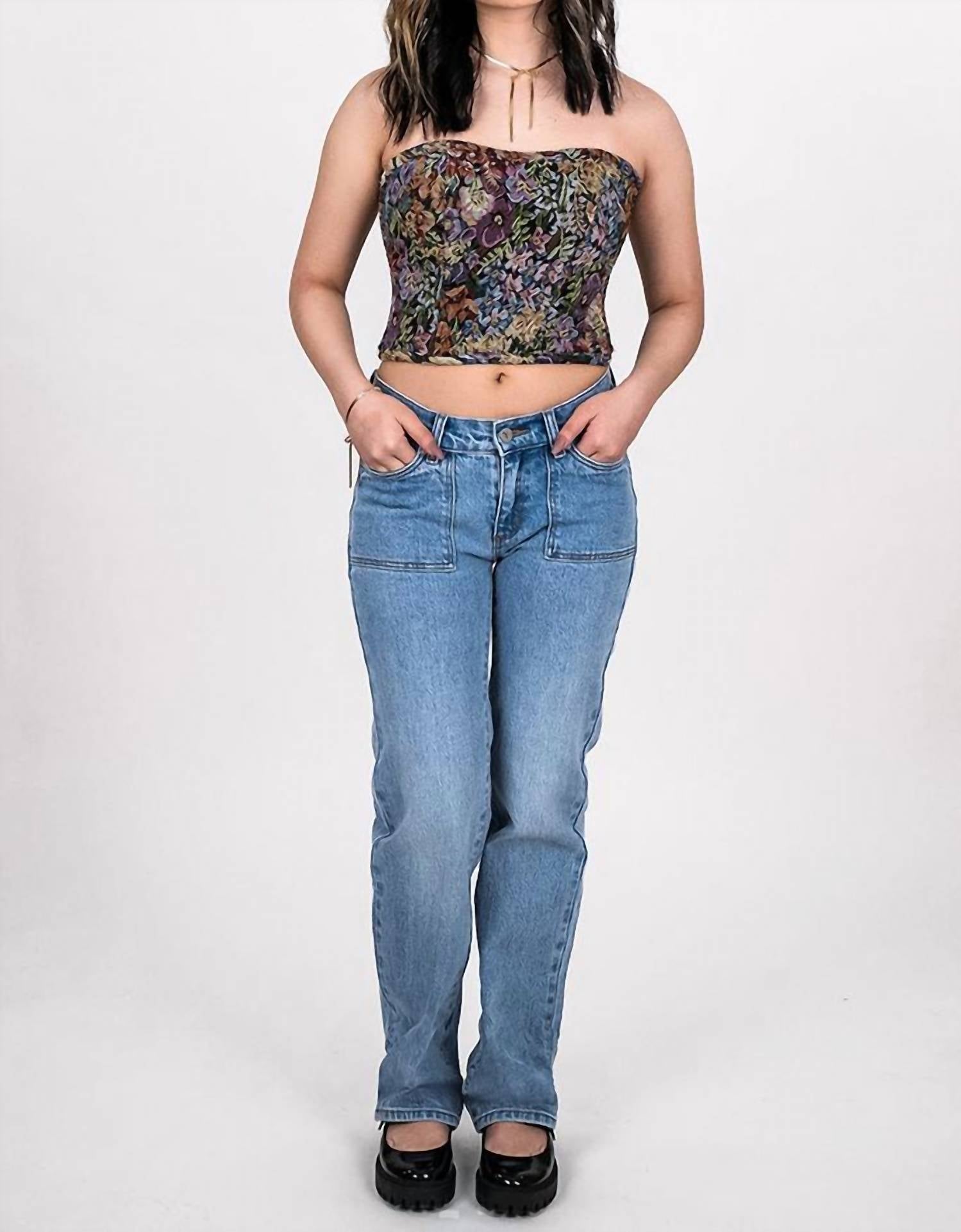 Tic Toc - Lace-up Back Tapestry Corset Top