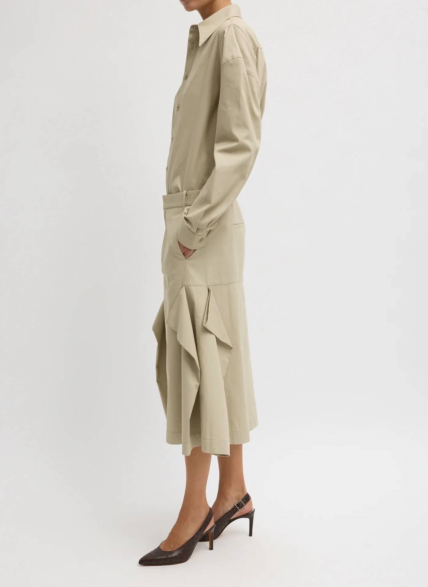 Tibi - Luxe Spring Twill Tucked Pleat Midi Skirt