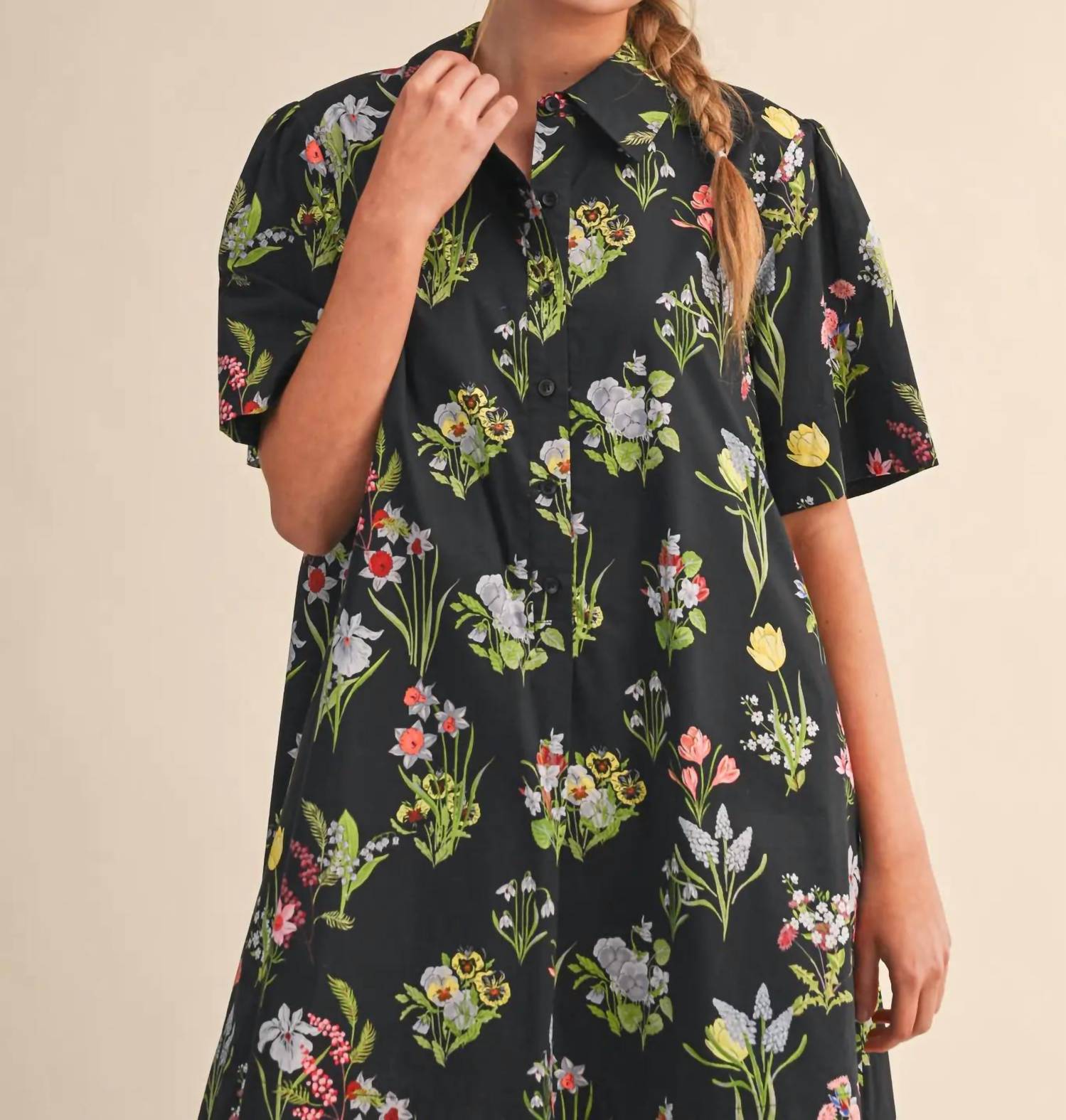 &Merci - Short Sleeve Button Down Mini Dress