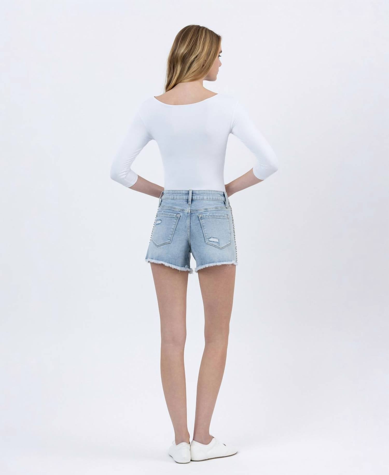 Vervet By Flying Monkey - Studded High Rise Denim Shorts