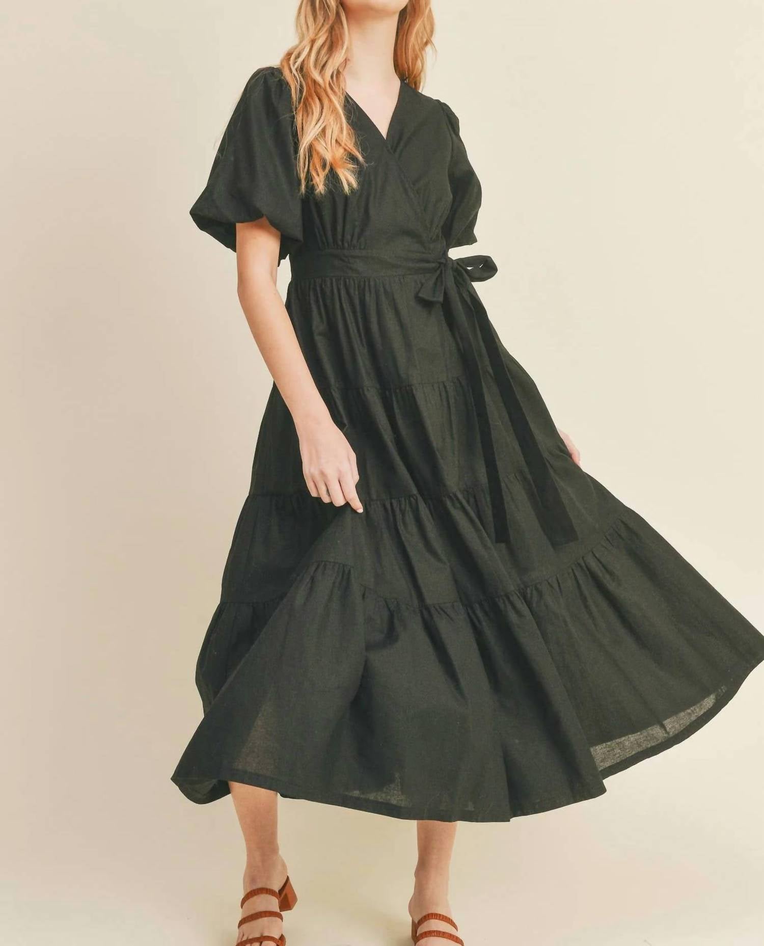 &Merci - Tiered Wrap Dress With Puff Sleeves