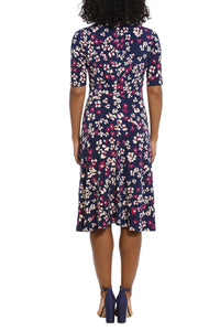 London Times - Floral Print A Line Midi Dress