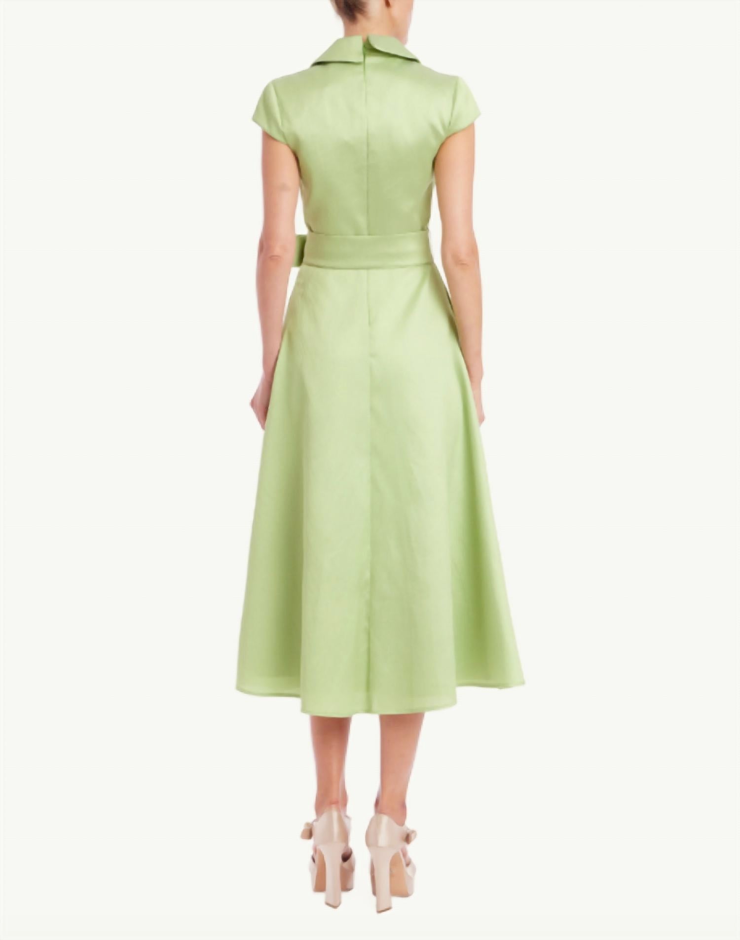 Jewel Badgley Mischka - Cap Sleeve Belted Shirt Midi Dress