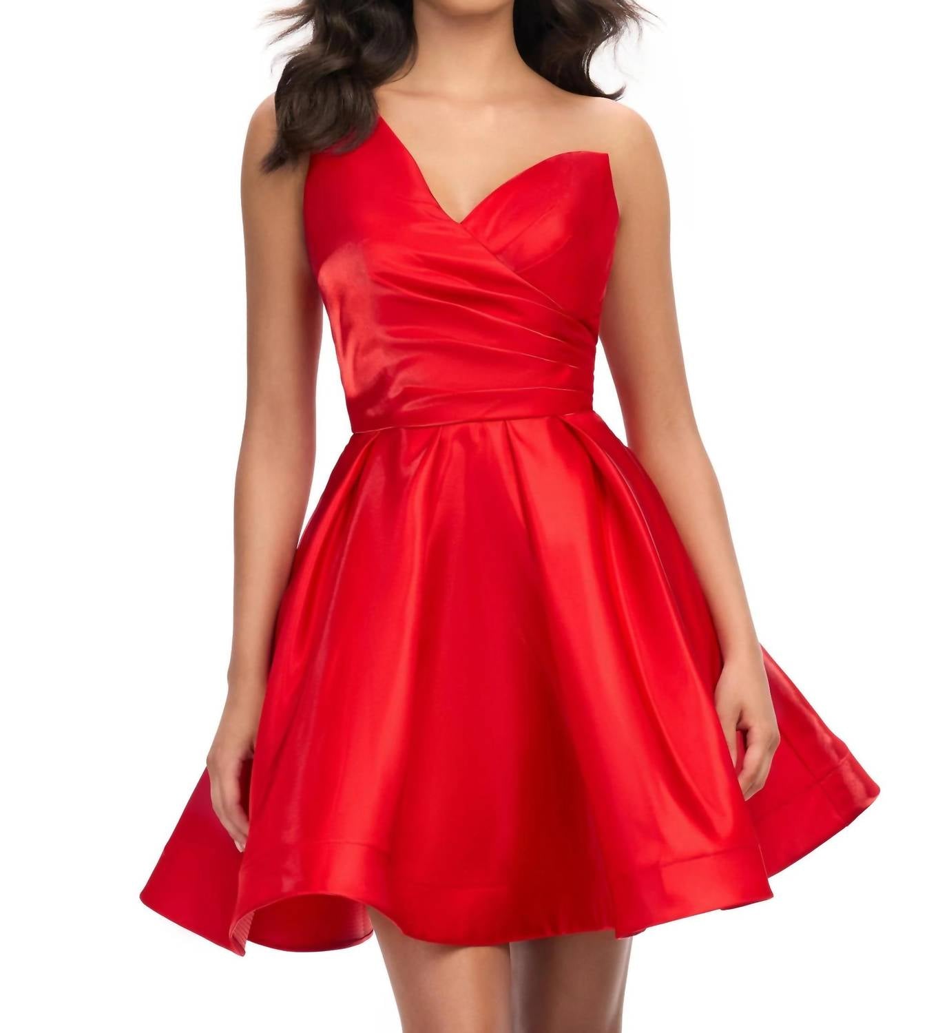 ASHLEYlauren One Shoulder Satin Cocktail Dress in red - women's dress