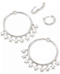 Kendra Scott Women's Star Circle Charm Convertible Hoop Earrings in rhodium metal - women's jewelry - detail view