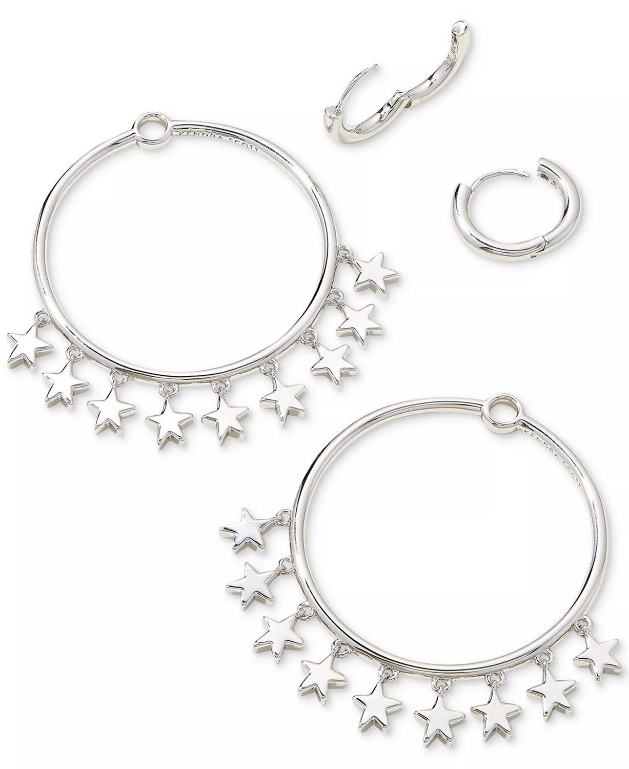 Kendra Scott Women's Star Circle Charm Convertible Hoop Earrings in rhodium metal - women's jewelry - detail view