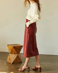 Crescent - Natalie Vegan Pu Midi Skirt With Side Buckle