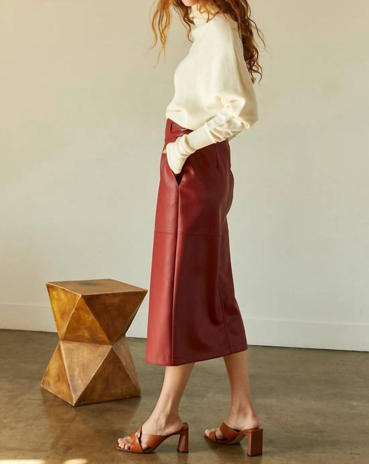 Crescent - Natalie Vegan Pu Midi Skirt With Side Buckle