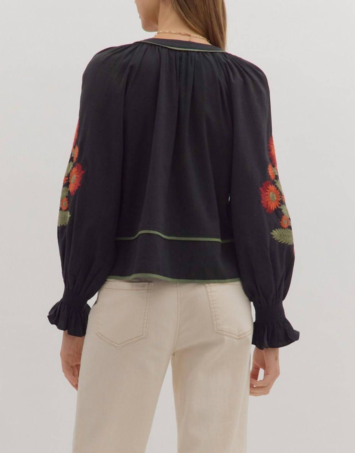 Entro - Solid Long Puff Sleeve Top