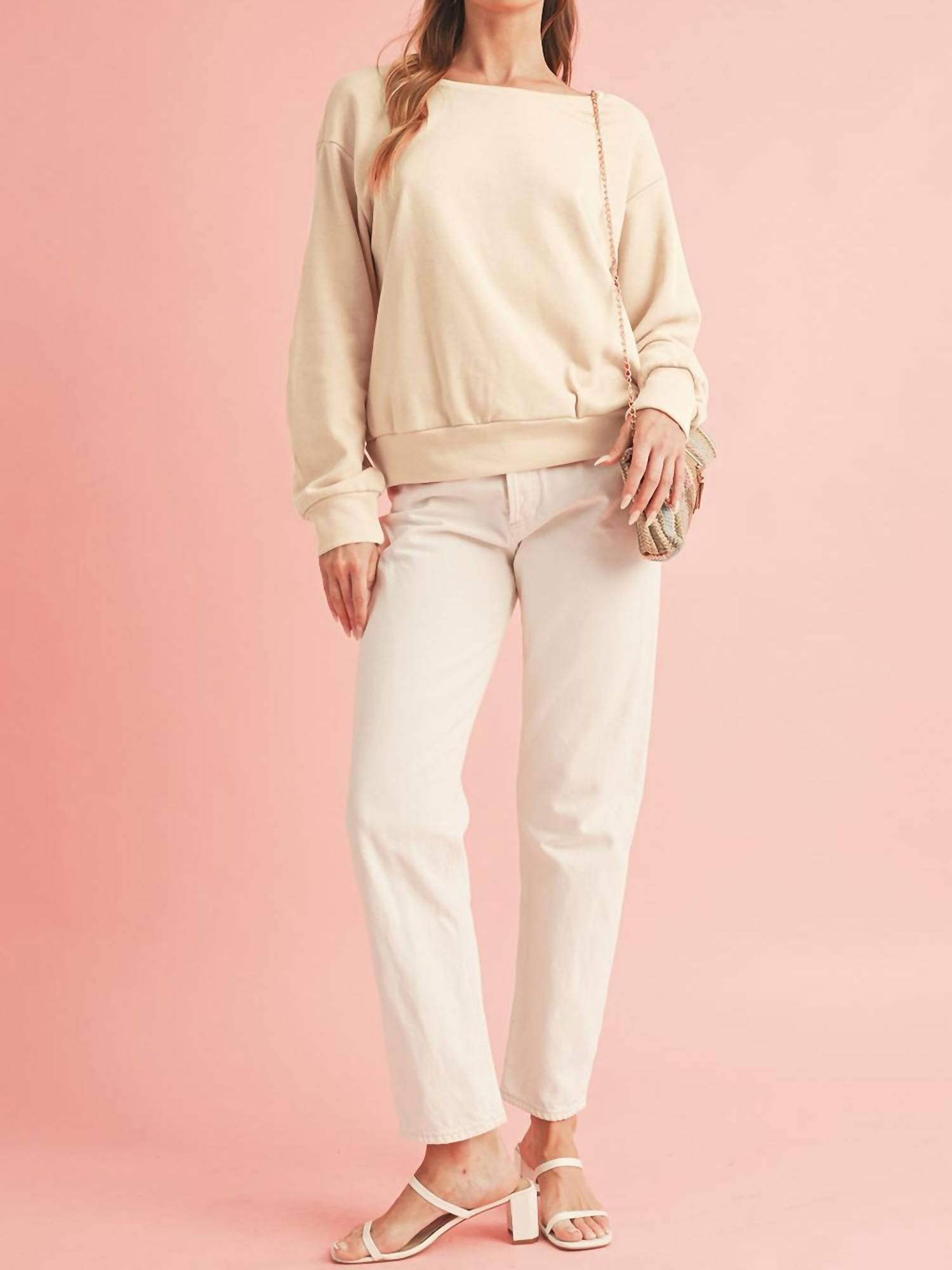 Shewin - Bowknot Round Neck Sweatshirt