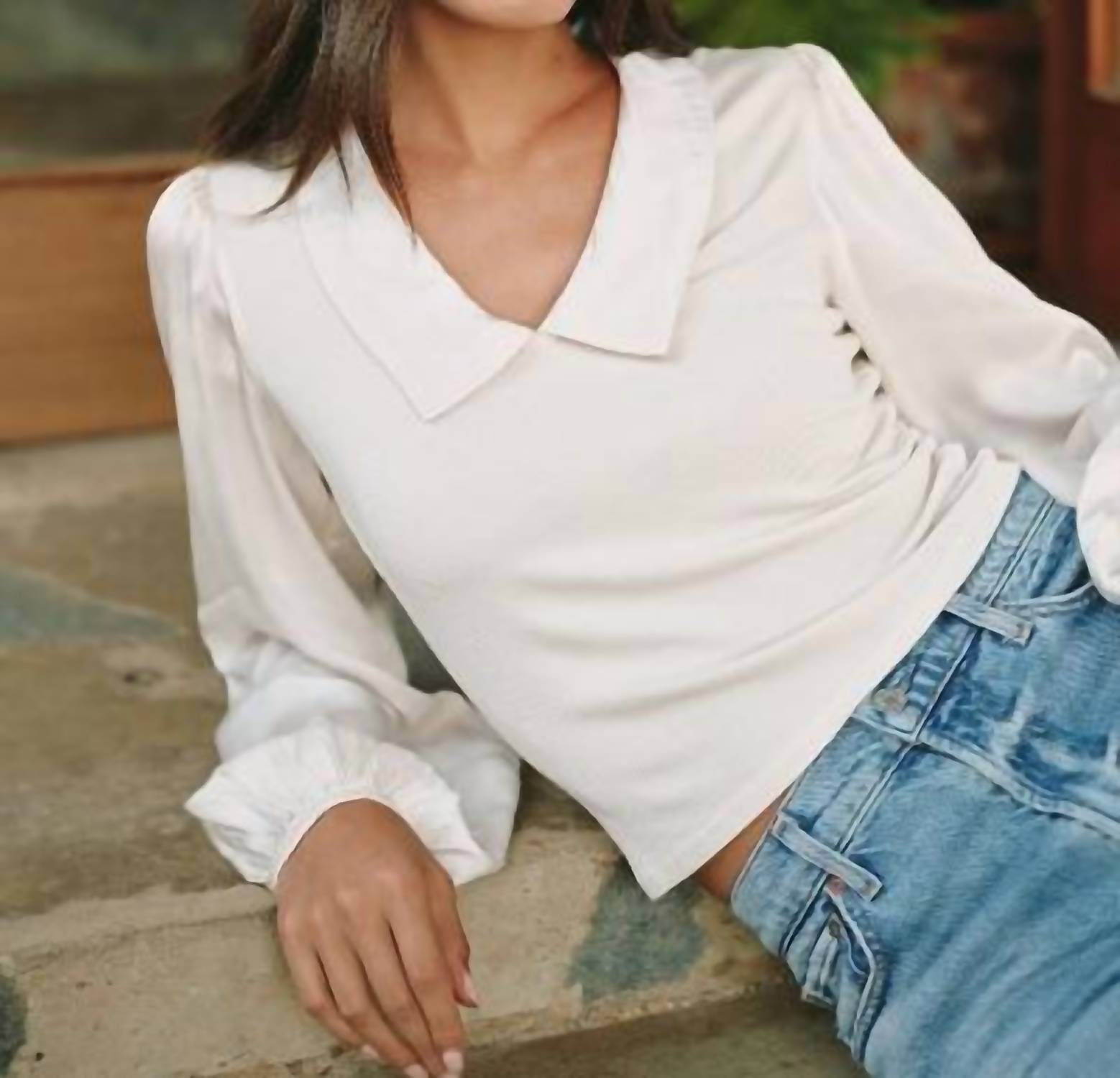 Bella Dahl Collared V-neck Top in winter white - women's top - view 6