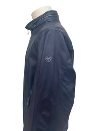 HEINZ BAUER Men's Roadster Leather Jacket in navy - men's jacket - detail view