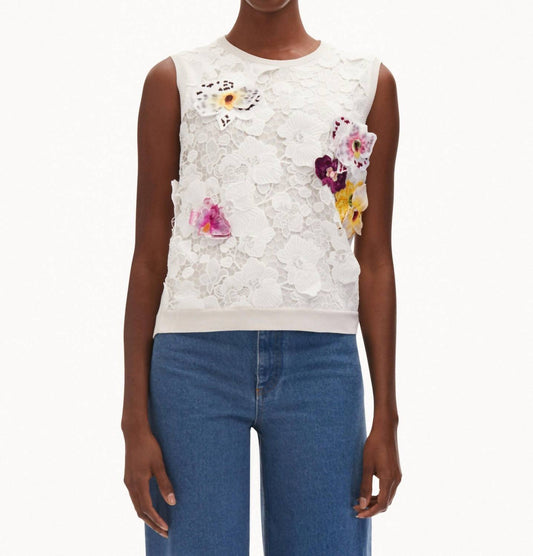 Oscar De La Renta - Orchid Threadwork Embroidered Lace Tank