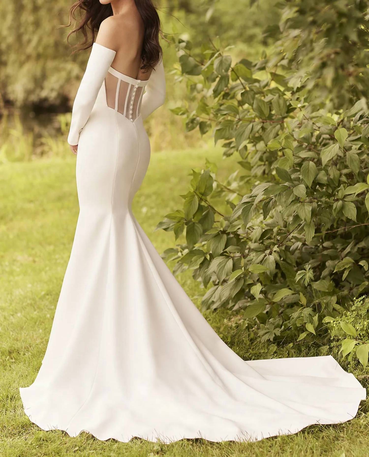 Paloma Blanca Crêpe Wedding Dress in natural - women's dress - detail view