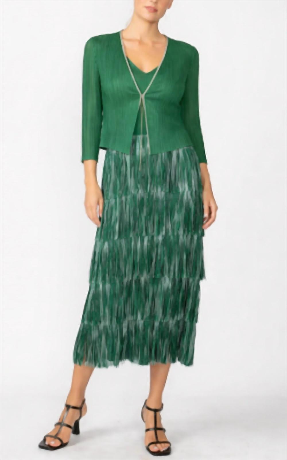 BEULAHSTYLE 2-Piece Dress With Fringe in emerald green silver - women's dress