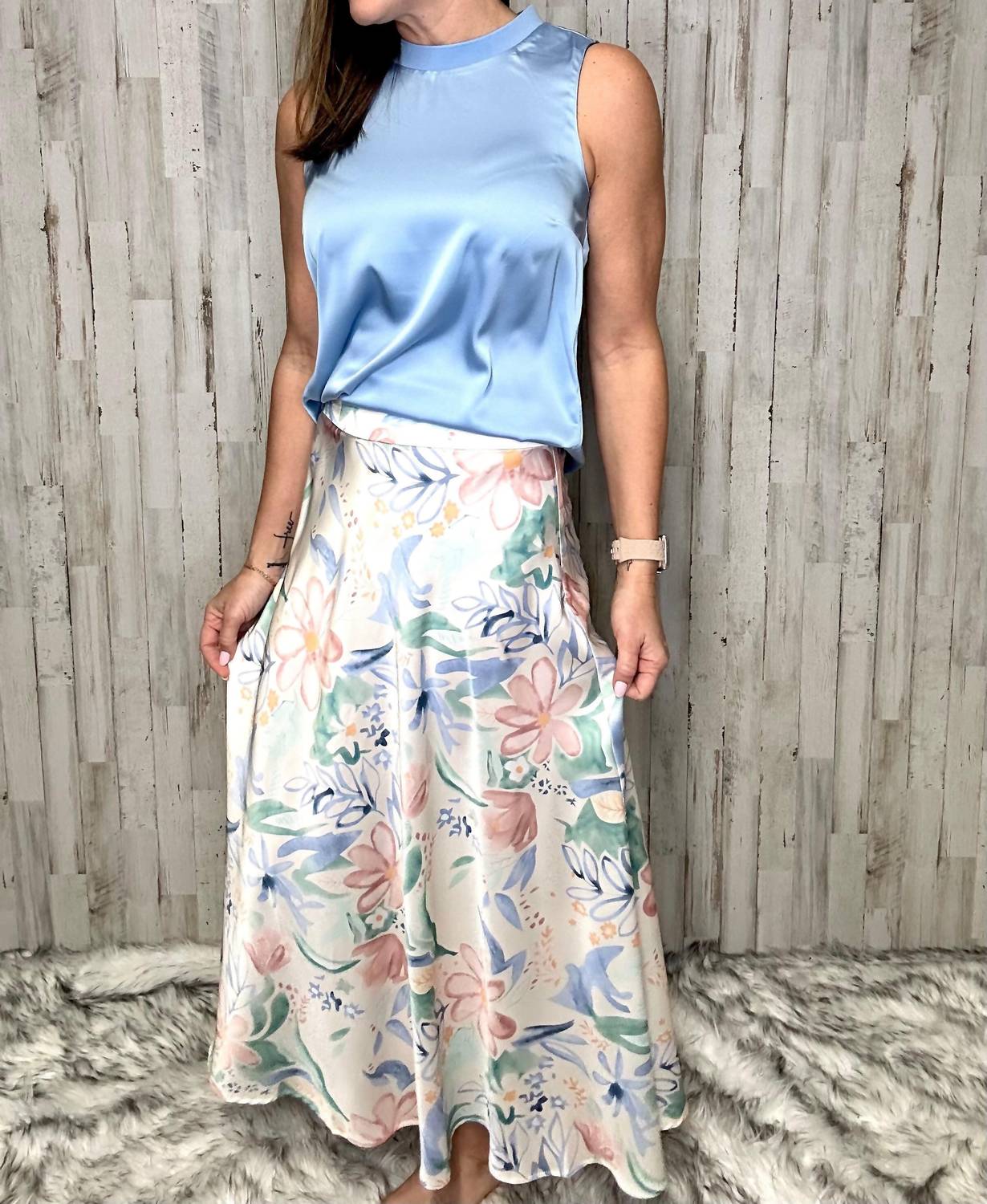 Charlie B - Floral Pastel Satin Skirt