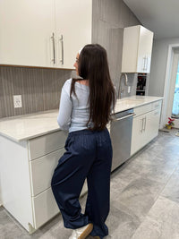 Olivaceous - Women's Wide Leg Satin Pants