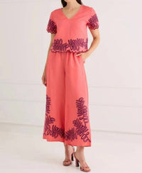 Alivia - Palm Embroidered Top