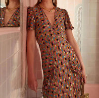 RIXO Women's Evie Dress in klimt stamp foil dahlia - women's dress - alternate view