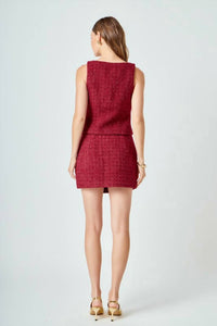 2.7 AUGUST APPAREL Holiday Chateau Tweed Tank Top in red - women's tank top - detail view