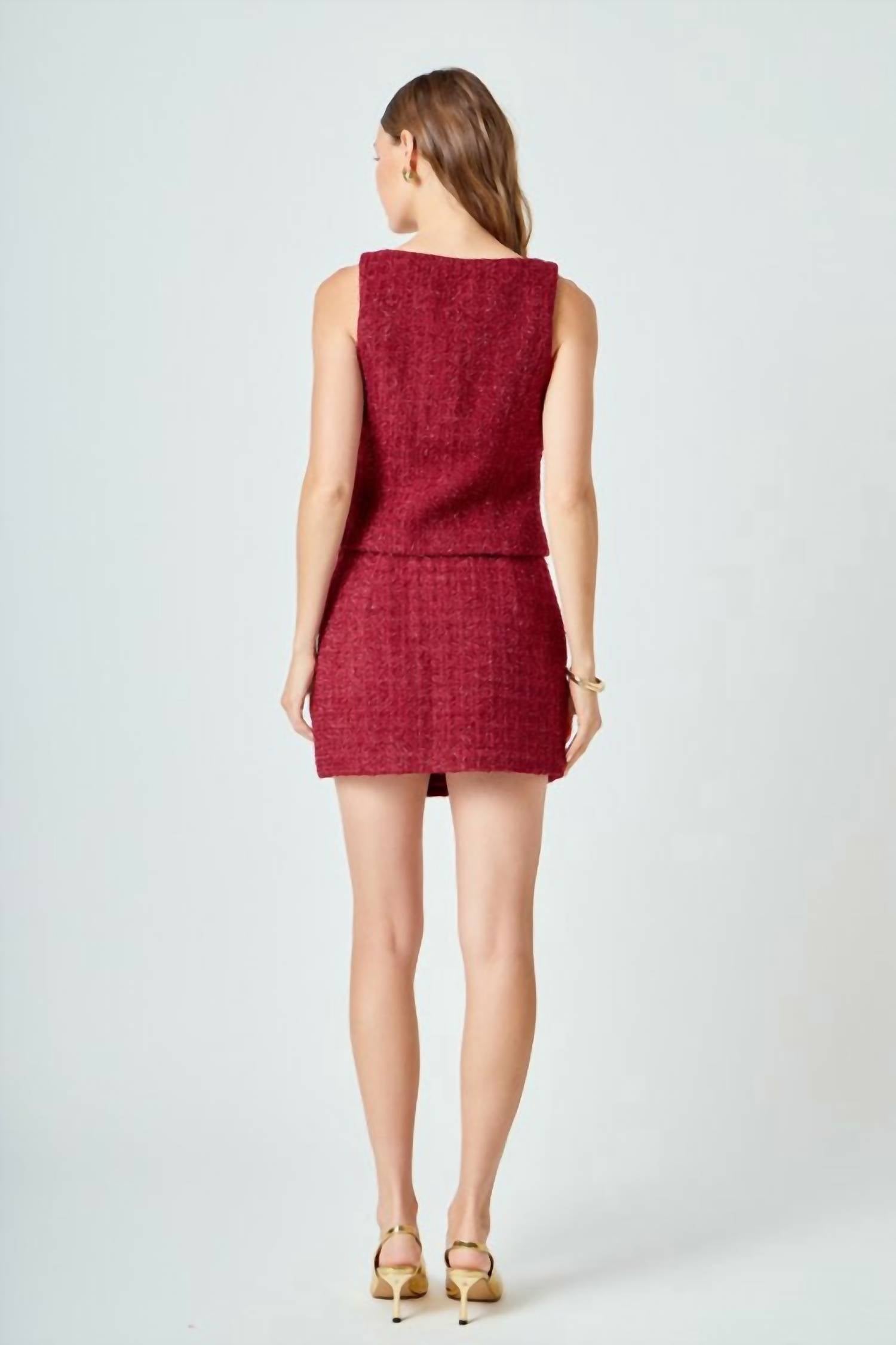 2.7 AUGUST APPAREL Holiday Chateau Tweed Tank Top in red - women's tank top - detail view