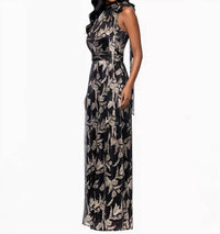 Betsy & Adam - Dana Long Mock Neck Foil Wrap Maxi Dress