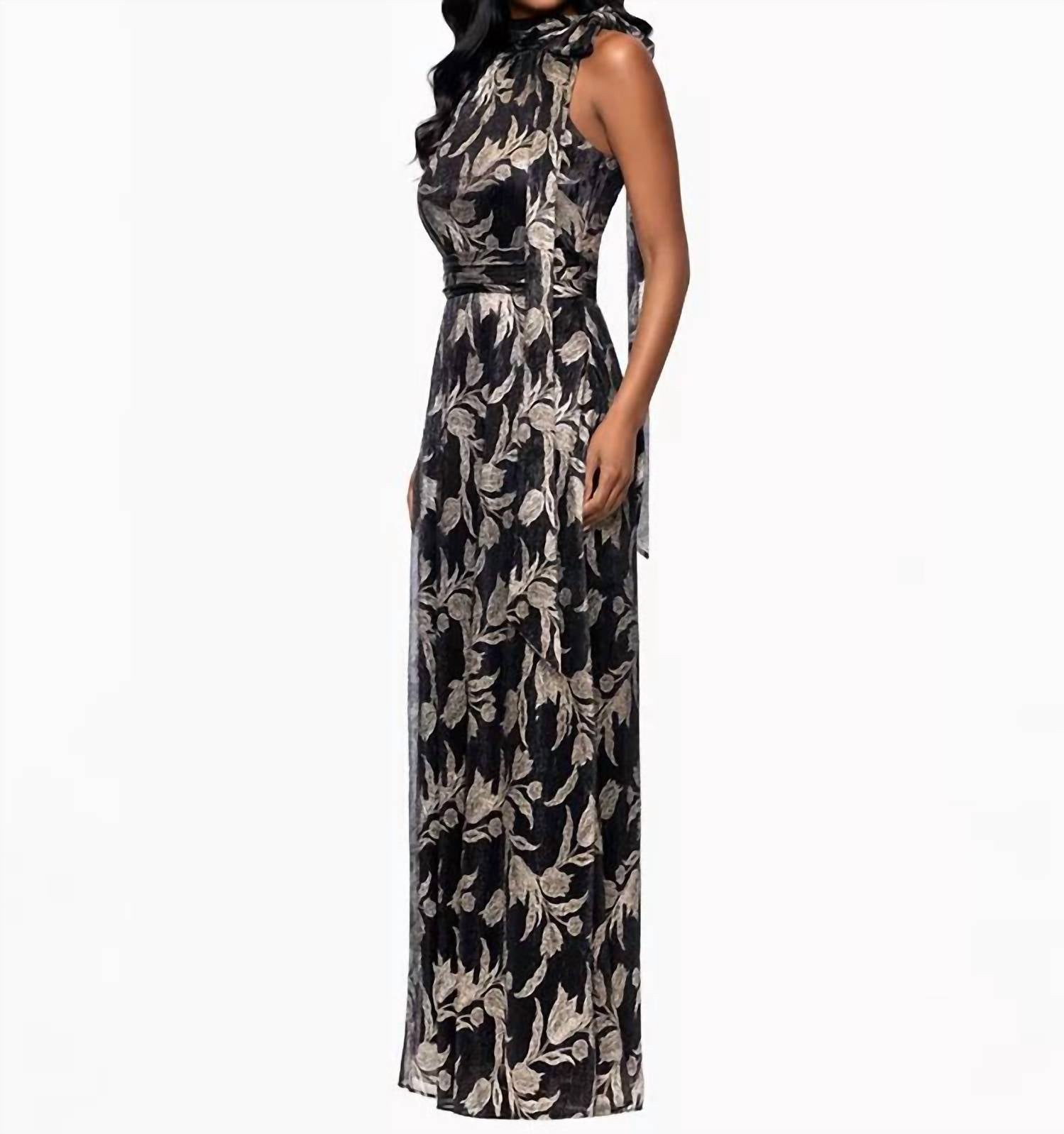 Betsy & Adam - Dana Long Mock Neck Foil Wrap Maxi Dress