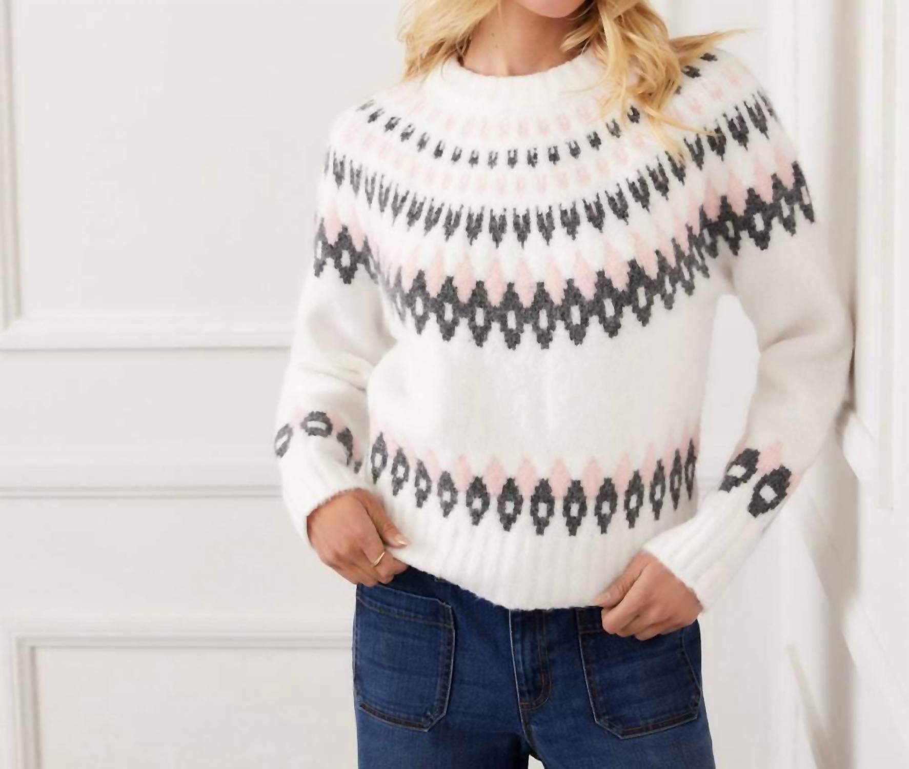 Karen Kane Jacquard Crewneck Sweater in off white - women's sweater - view 6